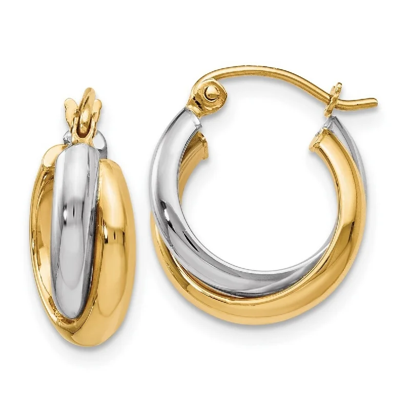 statement chandelier earrings for parties -Curata 10k Two-Tone Gold Polished Double Hoop Earrings (6mm x 16mm)