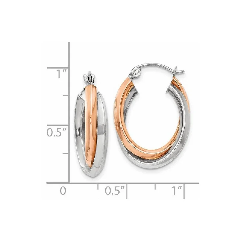 statement earrings for evening wear -Curata 14k Rose and White Gold 23x3mm Polished Oval Tube Hoop Earrings