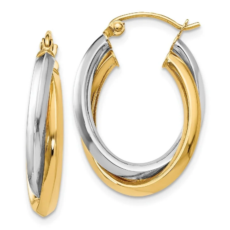 stylish twisted earrings for a chic twist -Curata 14k Two Tone Gold Polished Twisted 22x5mm Double Oval Hoop Earrings