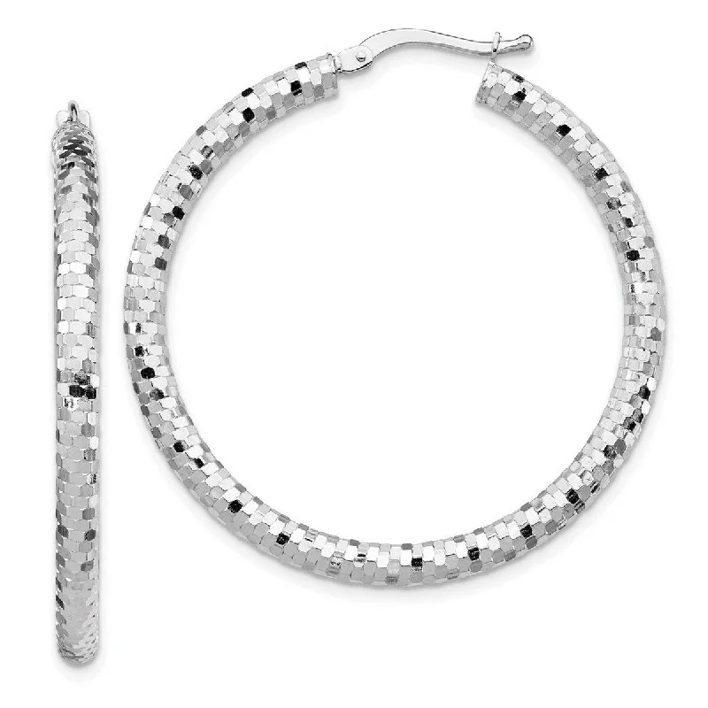 large hoop earrings for bold statements -Curata 14k White Gold 3x30mm Sparkle Cut Hoop Earrings