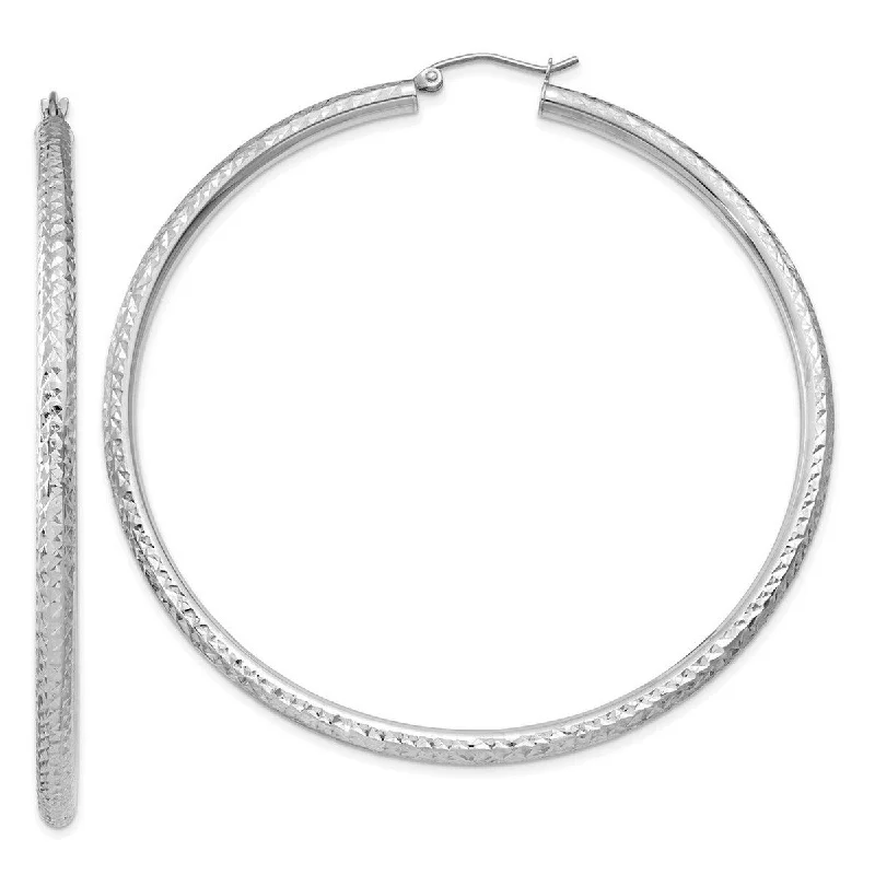 handmade leather earrings for casual wear -Curata 14k White Gold Diamond Cut 65x3mm Round Tube Hoop Earrings