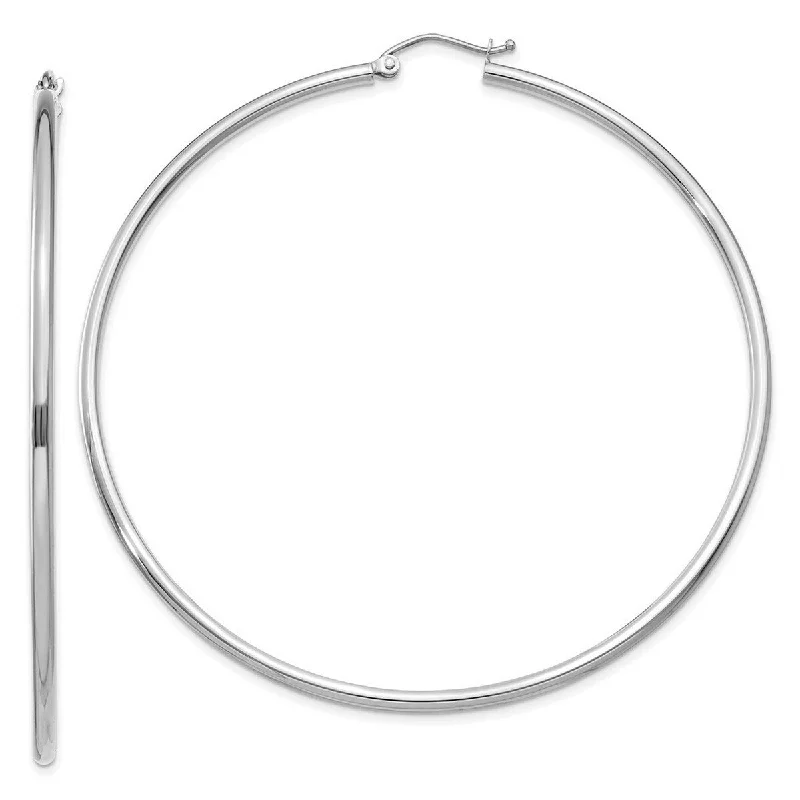 trendy earrings for women -Curata 14k White Gold Polished Lightweight Hoop Earrings - 65x2mm