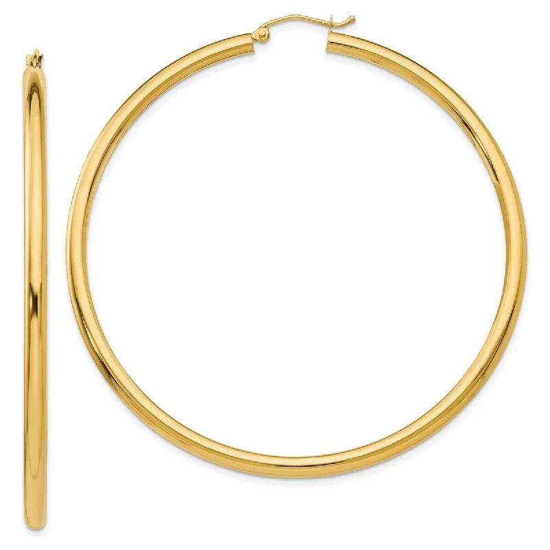 luxury designer earrings for women -Curata 14k Yellow Gold Polished 65x3mm Light Tube Hoop Earrings