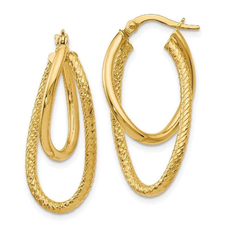 diamond hoop earrings for formal events -Curata 14k Yellow Gold Polished and Textured Hinged Hoop Earrings (28mm)