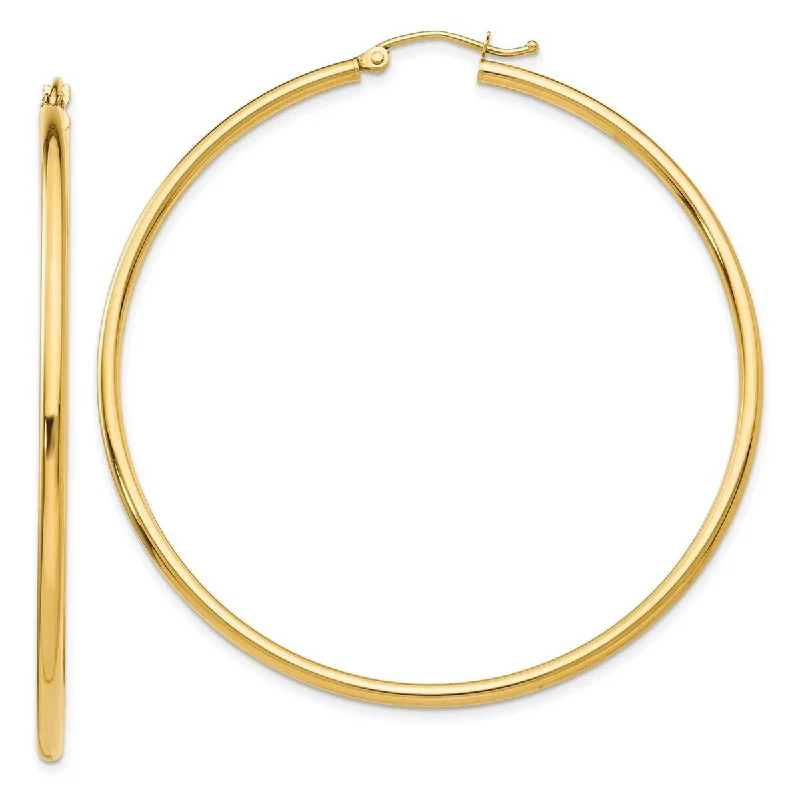 unique animal-shaped earrings for fun styles -Curata 14k Yellow Gold Polished Lightweight 2x55mm Classic Hoop Earrings