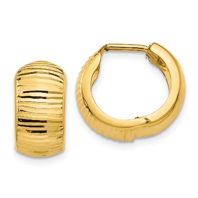 textured earrings for fashion-forward looks -Curata 14k Yellow Gold Textured and Polished Hinged Huggies Hoop Earrings (8mm x 16mm)