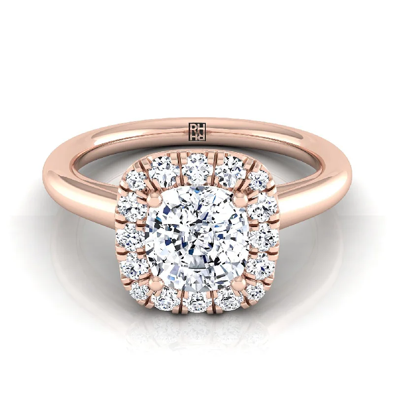 handmade rings for women-18K Rose Gold Cushion Diamond Sophisticated and Simple Halo on a High Polished Engagement Ring -1/4ctw