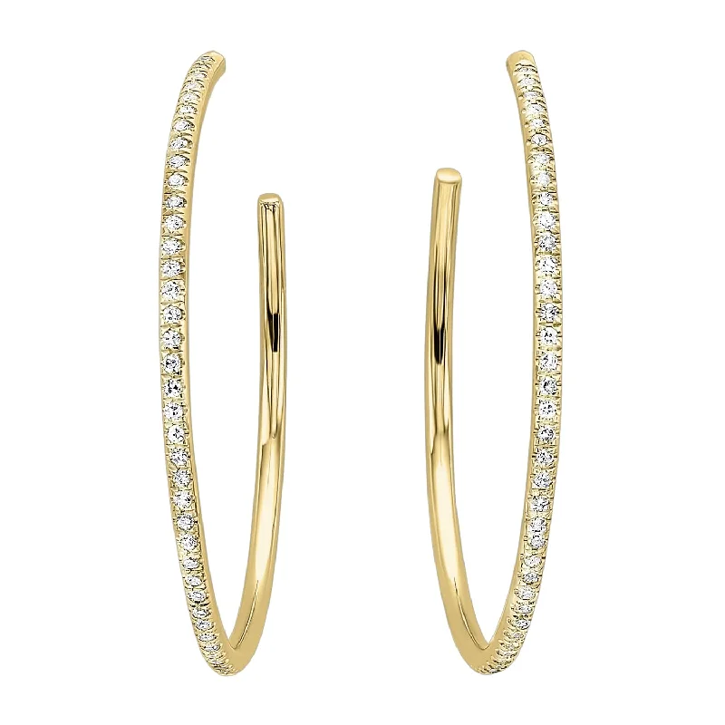 chic rhinestone earrings for party wear -Dainty Pave Diamond Hoop Earrings in Yellow Gold