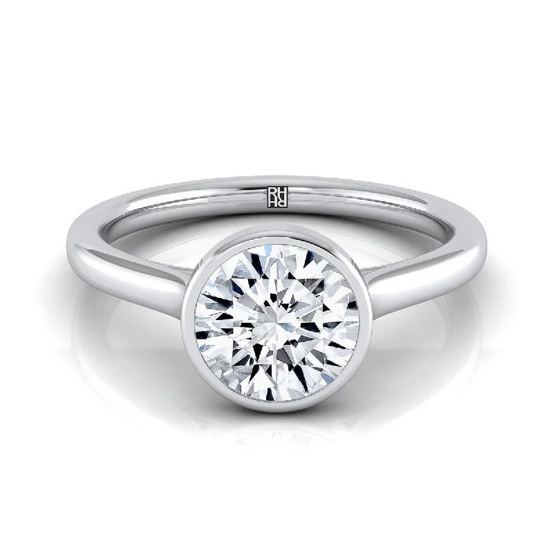 unique wedding rings-14K White Gold Round Brilliant  Simple Bezel Solitaire Engagement Ring