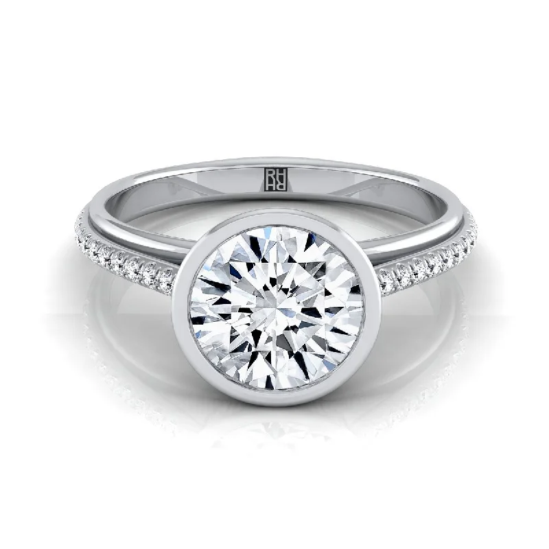 solitaire engagement rings-14K White Gold Round Brilliant Diamond Linear Modern Bezel Engagement Ring -1/10ctw