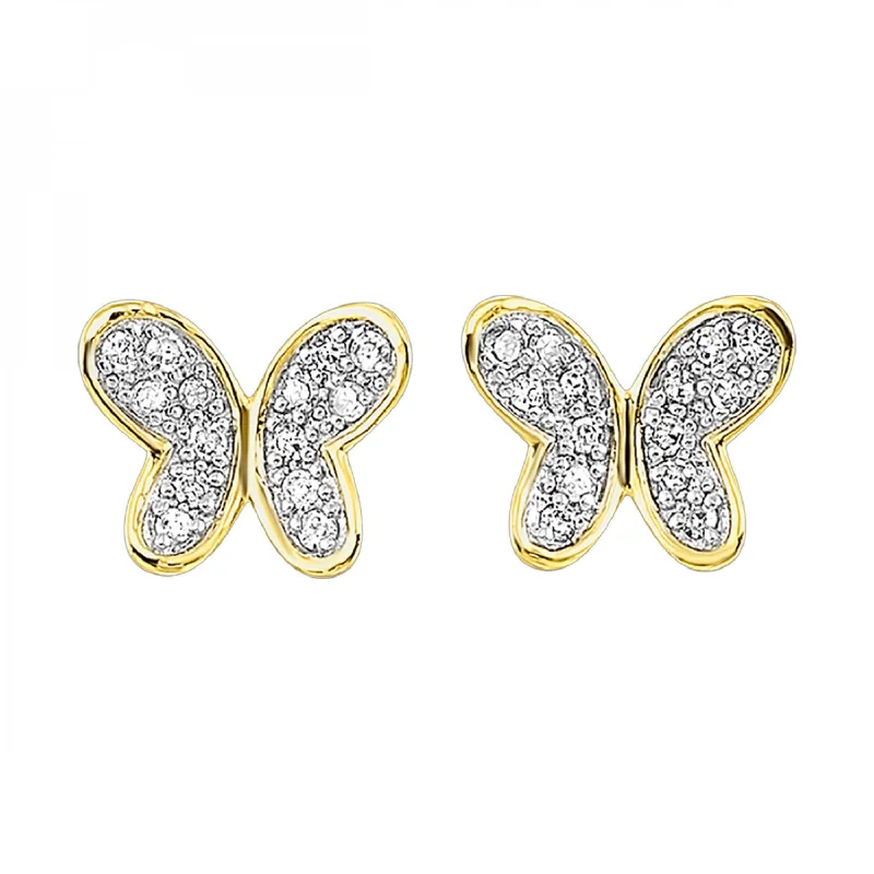 heart-shaped earrings for anniversary gifts -Diamond Butterfly Stud Earrings