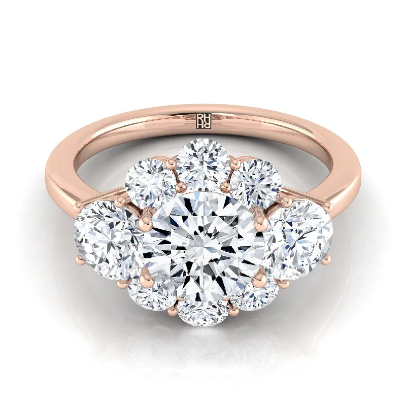 simple wedding bands-14K Rose Gold Round Brilliant Modern Three Stone Blossom Diamond Engagement Ring -1-3/4ctw