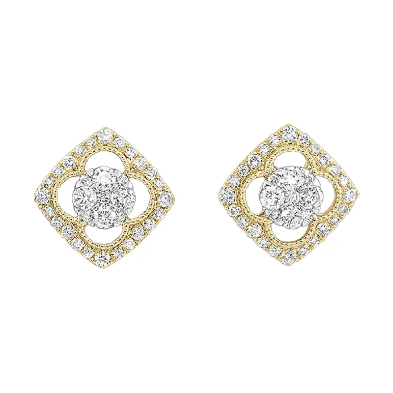 simple elegant earrings for everyday chic -Square Halo Diamond Stud Earrings