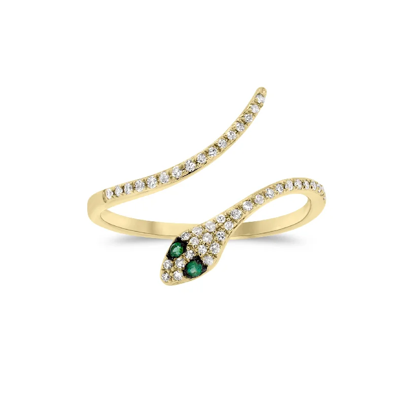 platinum wedding bands-Diamond & Emerald Snake Ring