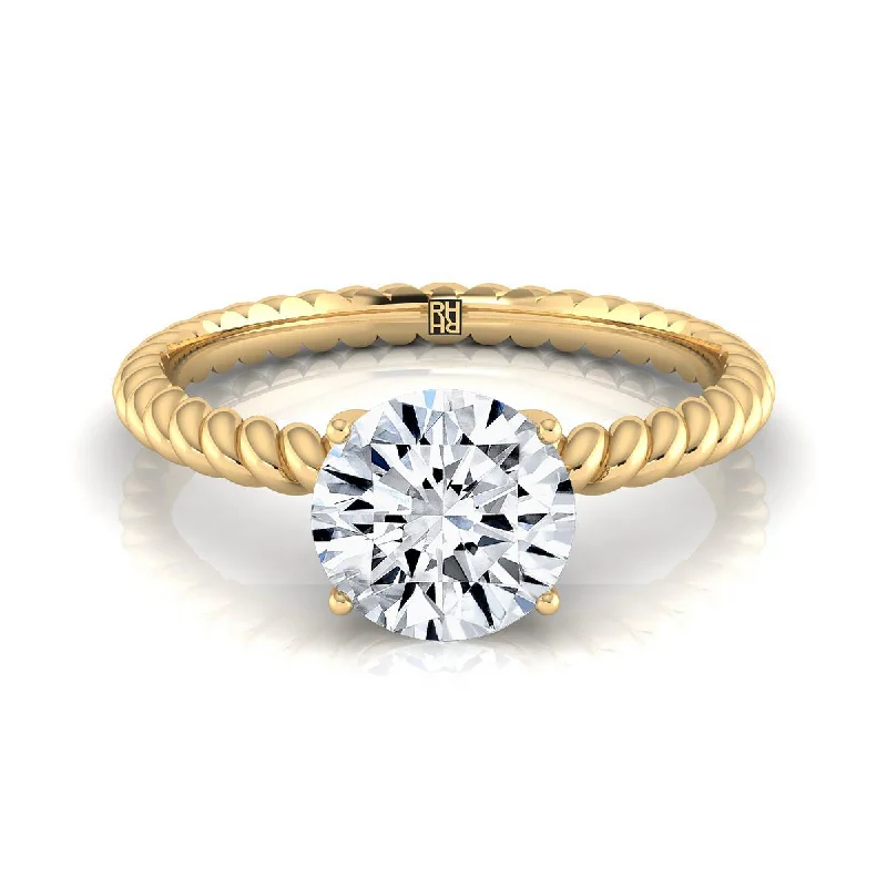 large gemstone rings-14K Yellow Gold Round Brilliant Diamond Twisted Rope Solitaire With Surprise Stone Engagement Ring