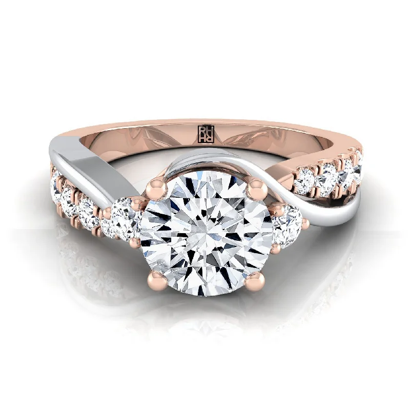 custom gold rings-14K Rose Gold Round Brilliant Diamond Inspired Twist on a Classic Three Stone Engagement Ring -3/8ctw