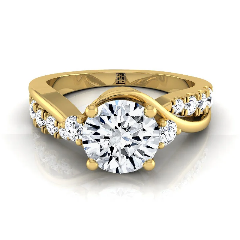 classic gold rings for women-18K Yellow Gold Round Brilliant Diamond Inspired Twist on a Classic Three Stone Engagement Ring -3/8ctw