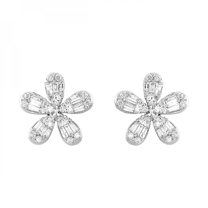 trendy ear piercings with earrings -Diamond Flower Stud Earrings