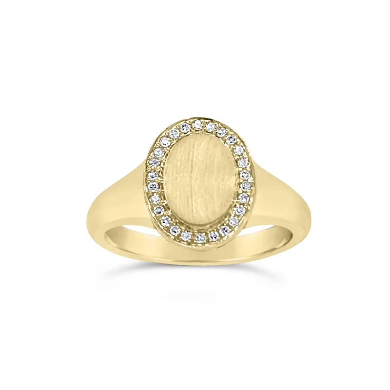 vintage diamond rings-Diamond & Gold Signet Ring