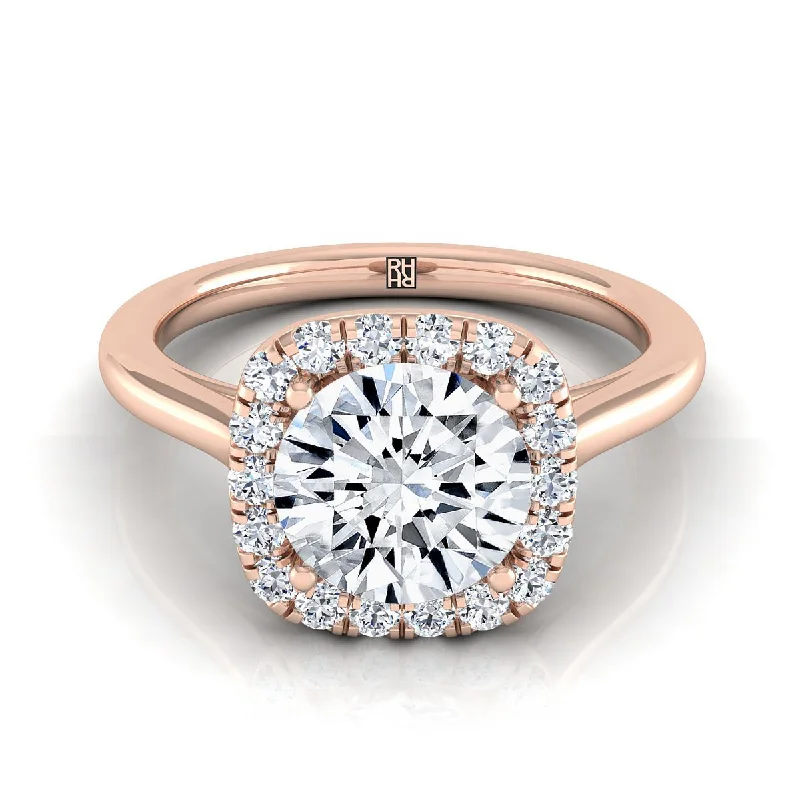 wedding ring sets-14K Rose Gold Round Brilliant Diamond Classic Prong Set Diamond Halo Engagement Ring -1/5ctw