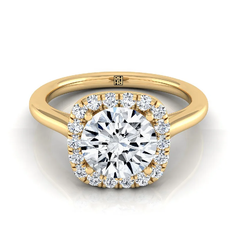 platinum engagement rings-14K Yellow Gold Round Brilliant Diamond Classic Prong Set Diamond Halo Engagement Ring -1/5ctw