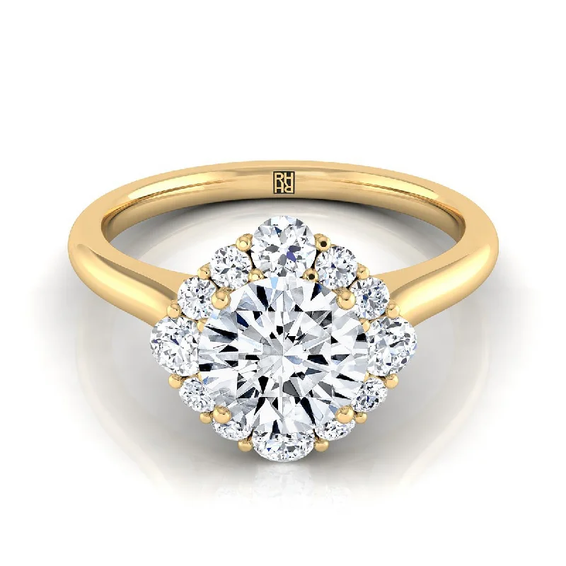 wedding rings for men-18K Yellow Gold Round Brilliant Square Diamond Halo with Secret Stone Engagement Ring -1/2ctw