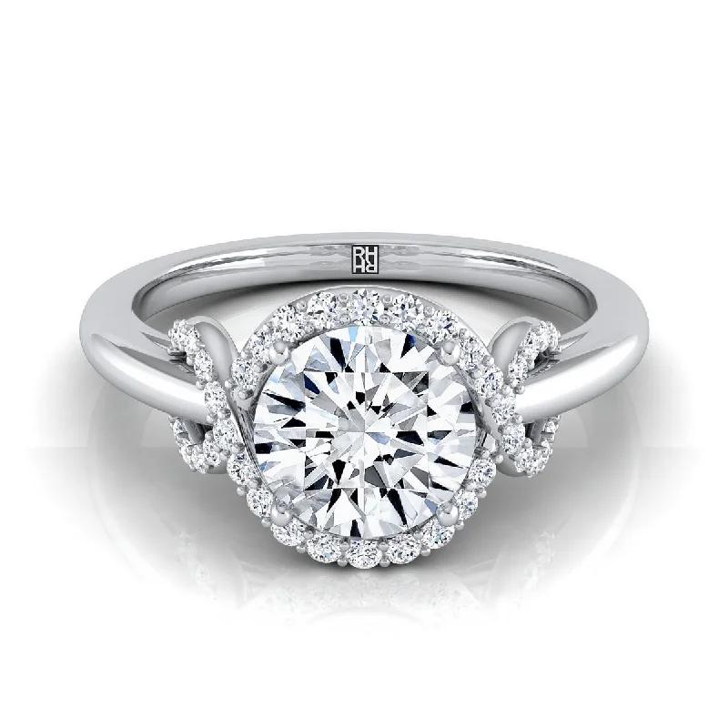 engagement rings with big stones-18K White Gold Round Brilliant Diamond Graceful Love Knot Engagement Ring -1/5ctw