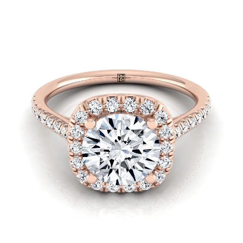 stylish rings for men-14K Rose Gold Round Brilliant Diamond Simple Prong Set Halo Engagement Ring -1/3ctw