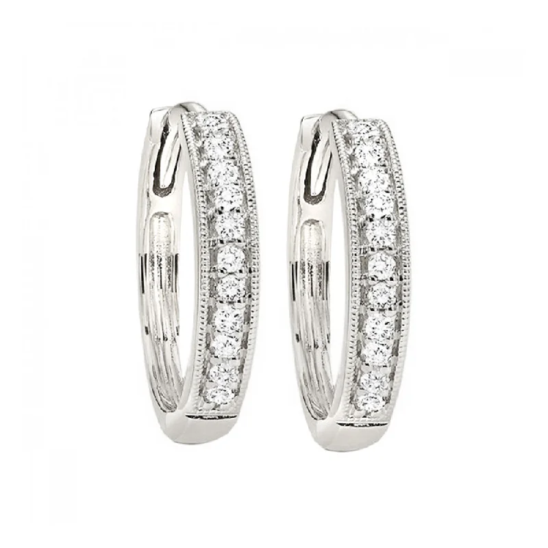 minimalist bar earrings for modern elegance -Diamond Huggie Hoops with Milgrain Detail