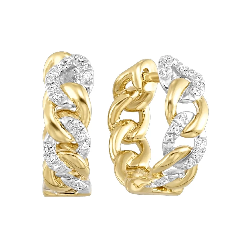 hoop earrings with charms for a fun look -Diamond Link Hoop Earrings in Yellow Gold