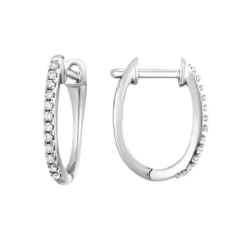 geometric dangle earrings for modern outfits -Diamond Oval Huggie Earrings- 0.10 ctw.