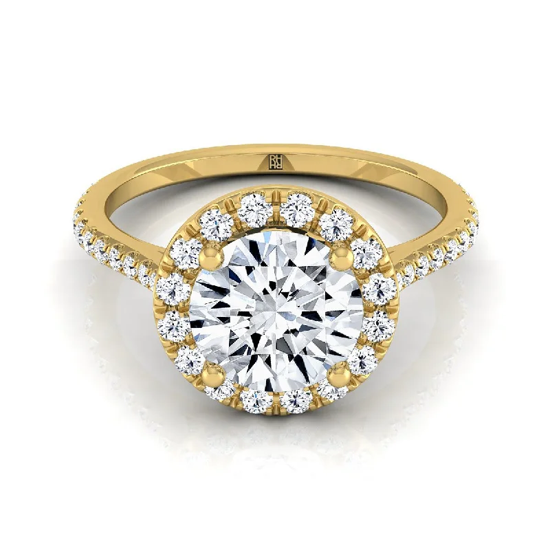 wedding ring and band sets-18K Yellow Gold Diamond Diamond Halo Diamond Pave Engagement Ring -3/8ctw