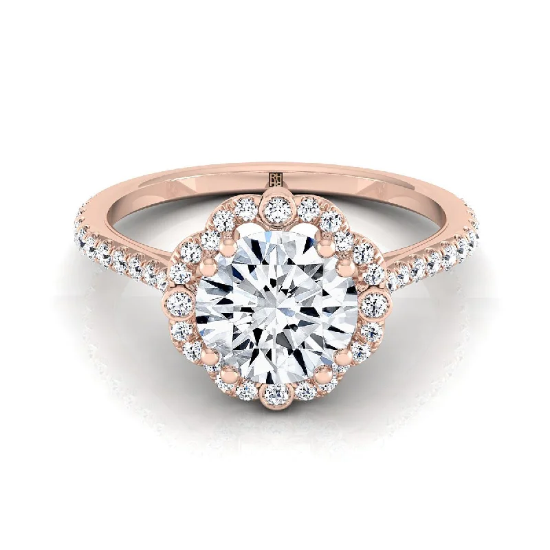 unique engagement rings-14K Rose Gold Round Brilliant Diamond Ornate Halo Vintage Inspired Engagement Ring -1/4ctw