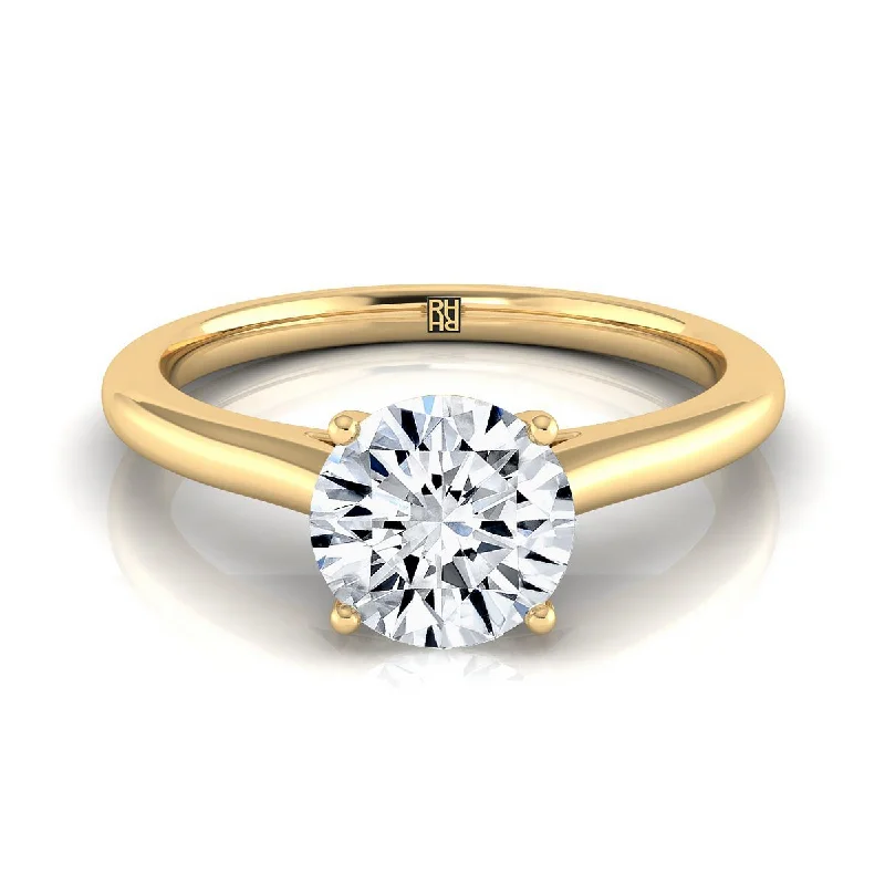 black diamond rings-14K Yellow Gold Round Brilliant  Pinched Comfort Fit Claw Prong Solitaire Engagement Ring