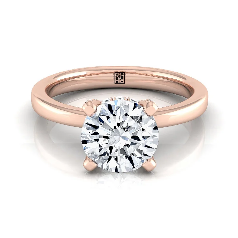 affordable engagement rings-14K Rose Gold Round Brilliant Diamond Adorned Claws and Secret Halo Solitaire Engagement Ring -1/10ctw