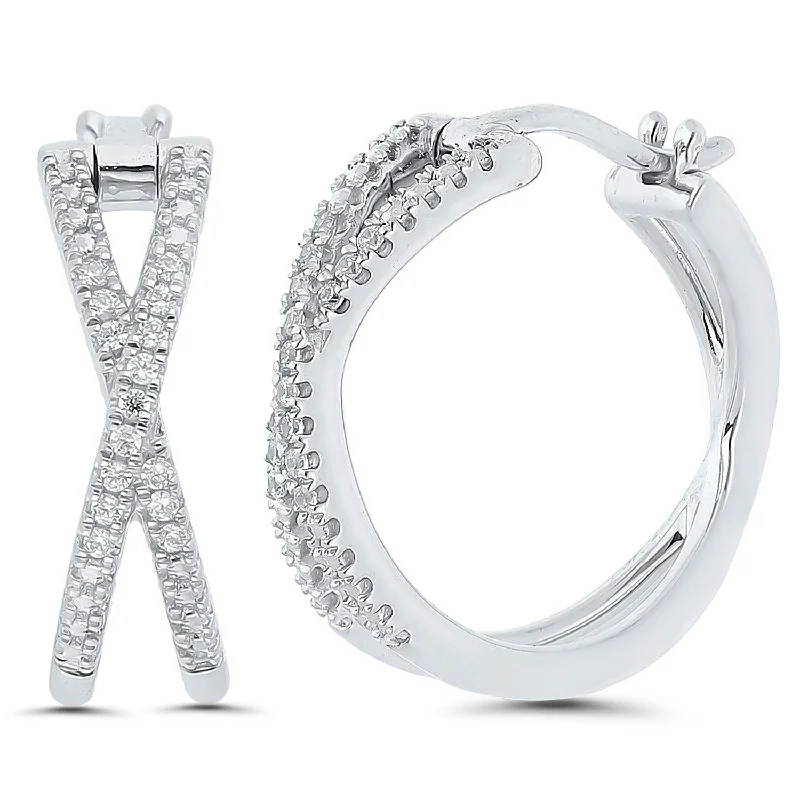 sparkling ear studs for a touch of glamour -Diamond X Hoop Earrings in Sterling Silver