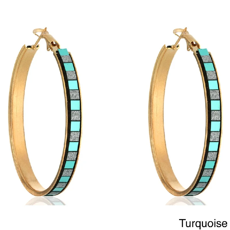 turquoise earrings for boho vibes -Dolce Giavonna Goldtone Multi-Color Glitter Hoop Earrings