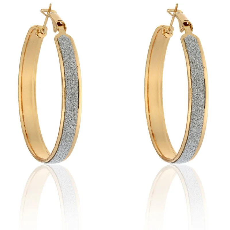 rose gold earrings for romantic gifts -Dolce Giavonna Small Goldtone Glitter Hoop Earrings