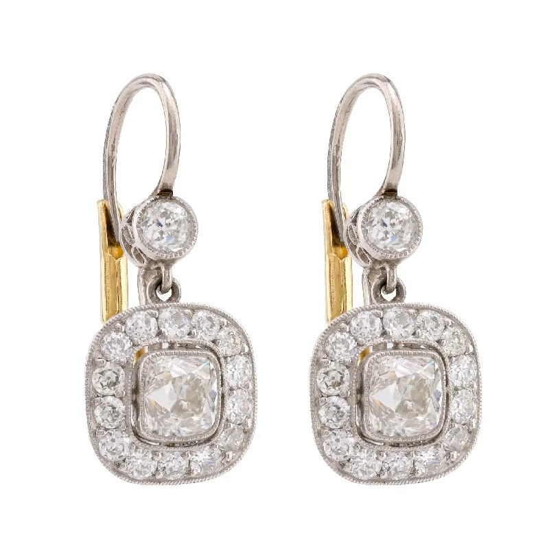 oversized crystal earrings for evening wear -Edwardian Inspired Diamond Platinum Drop Earrings