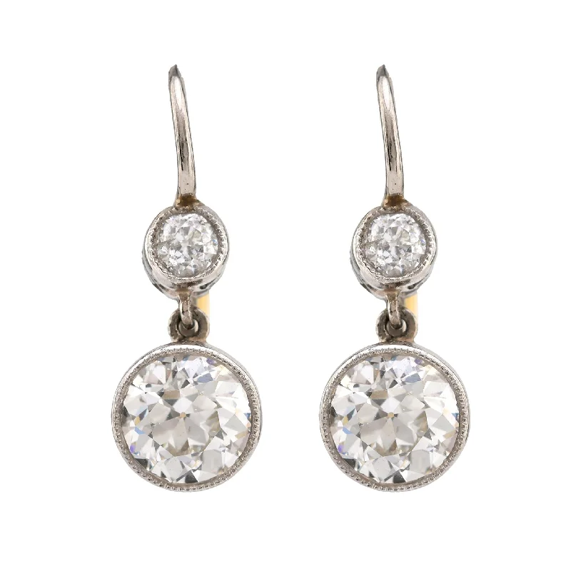 edgy chain earrings for bold style -Edwardian Inspired Diamond Two Tone Drop Earrings