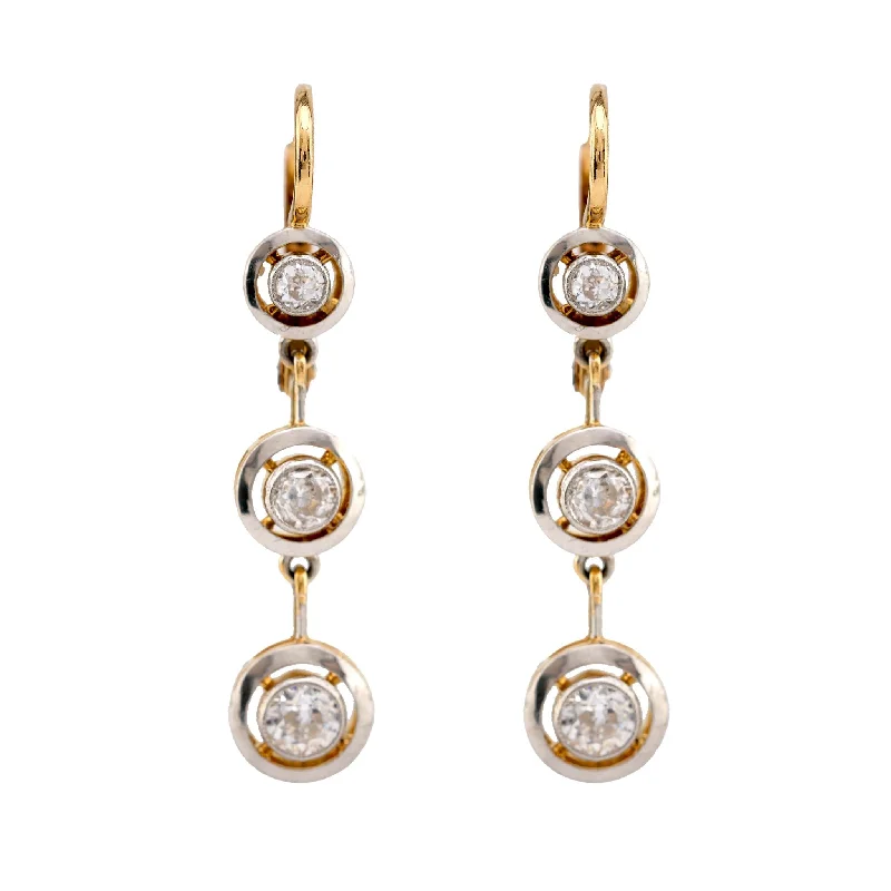 statement diamond earrings for luxury nights -Edwardian Style Diamond 18K Yellow White Gold Drop Earrings