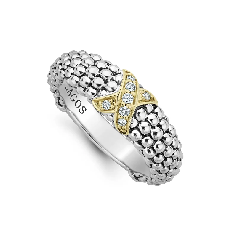 engagement rings for women-Embrace Two-Tone X Caviar Diamond Ring