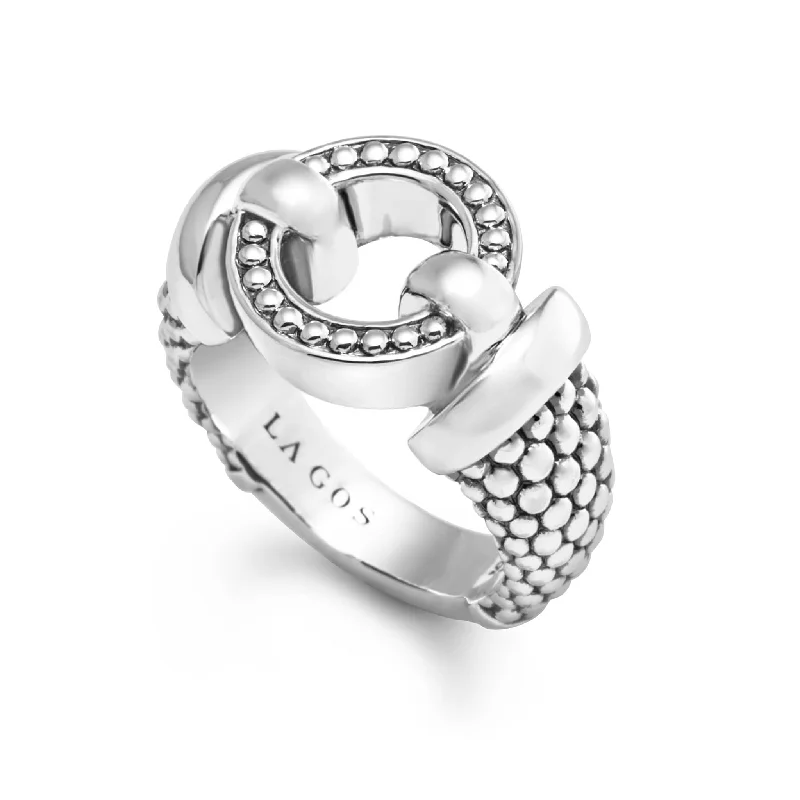 mens silver rings-Enso Circle Caviar Ring