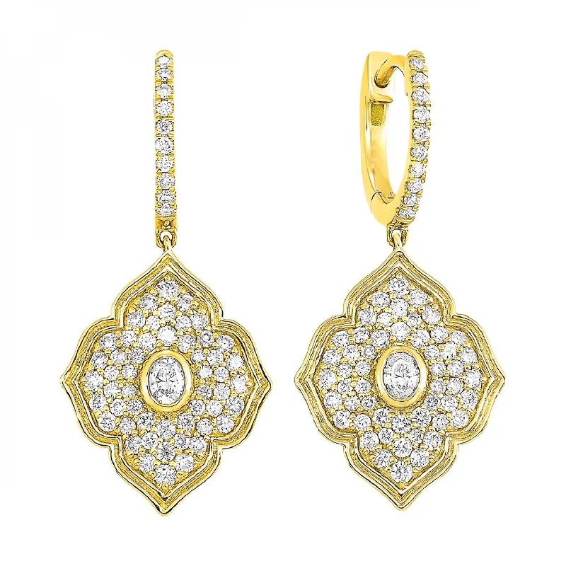 star-shaped earrings for celestial lovers -Floral Inspired 14k Yellow Gold Diamond Drop Hoop Earrings, 1.0 ctw