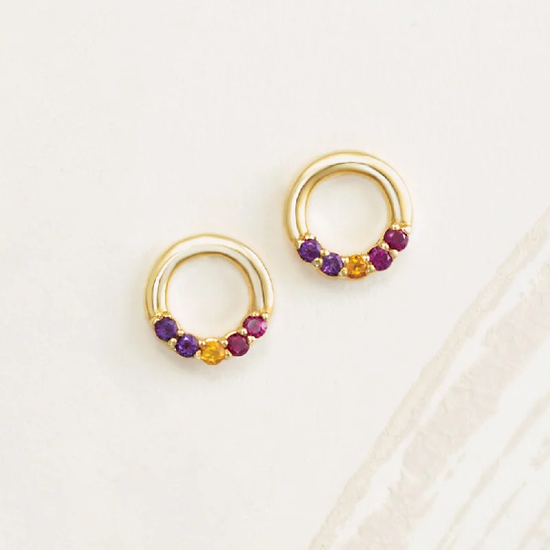 sparkling gold earrings for evening wear -Gemstone Hoop Stud Family Earrings