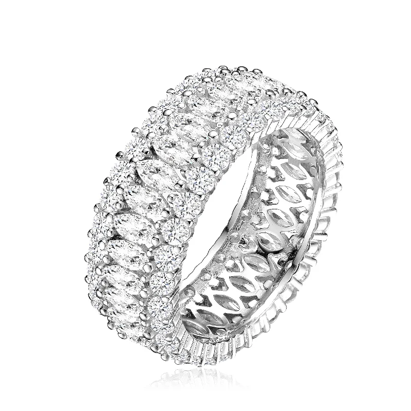 engagement rings with big stones-GENEVIVE Sterling Silver Clear Marquise Cubic Zirconia Eternity Ring