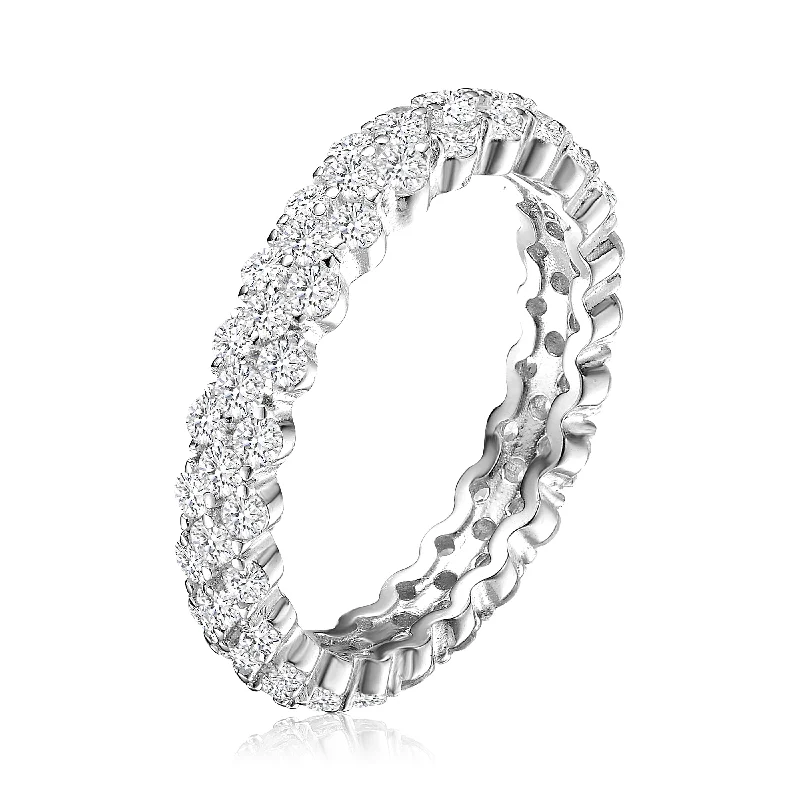 colorful rings for women-GENEVIVE Sterling Silver Clear Round Cubic Zirconia Curved Eternity Ring