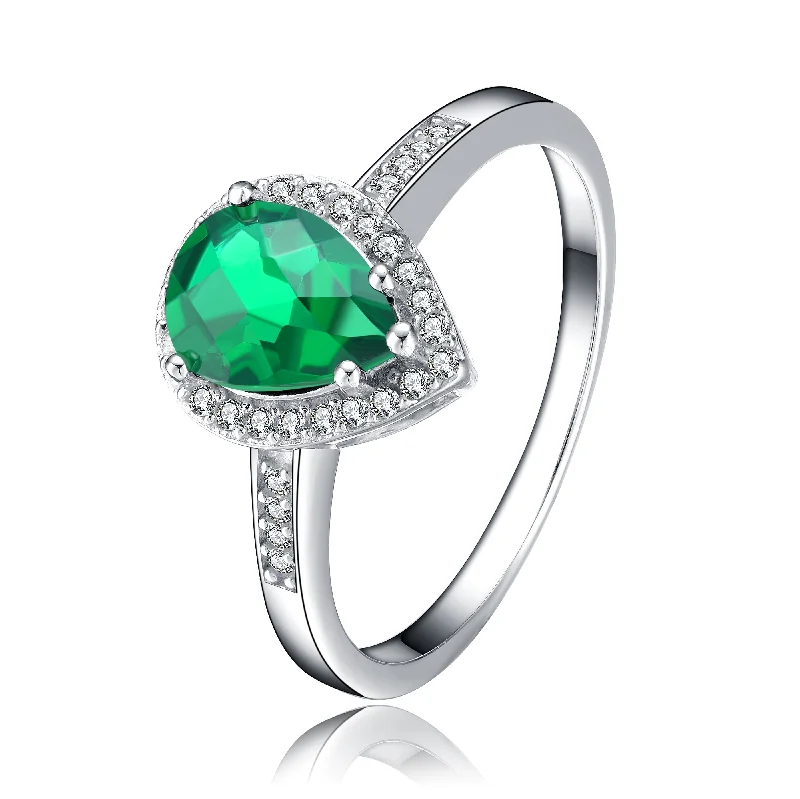 black diamond wedding bands-GENEVIVE Sterling Silver Emerald Cubic Zirconia Solitaire Ring