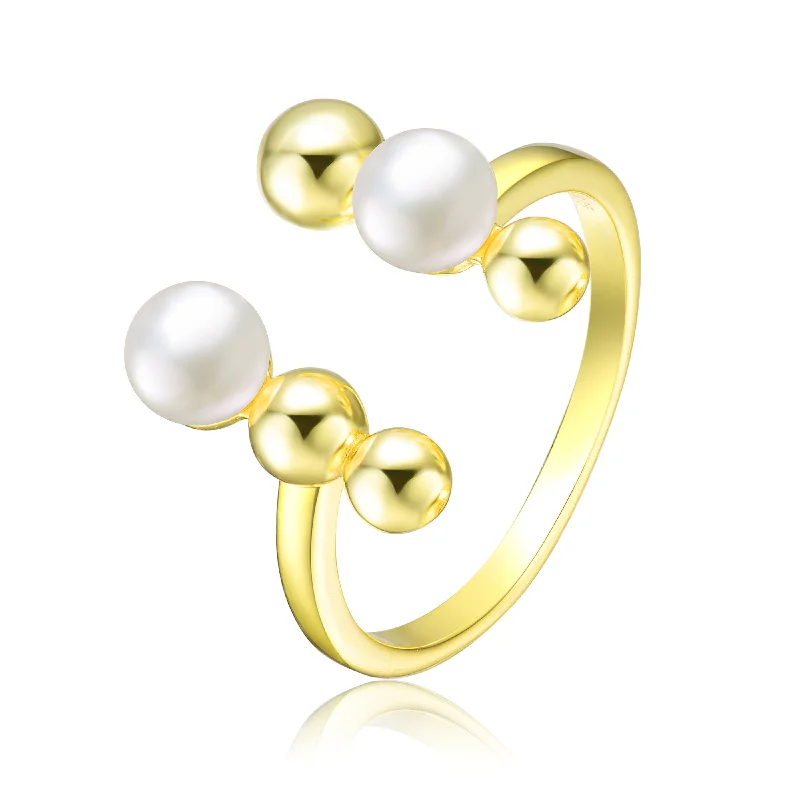 cheap gold rings for women-GENEVIVE Sterling SilverGold Plated 5MM Freshwater Pearl Modern Ring