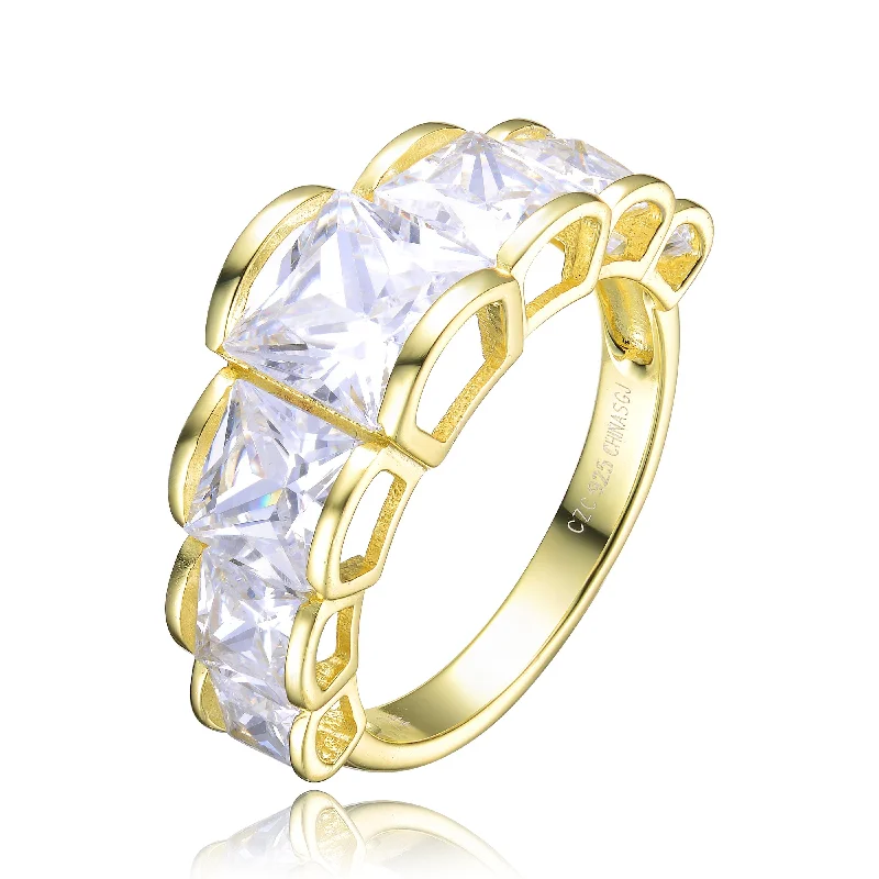 diamond wedding sets-GENEVIVE Sterling Sivlver Gold Plated Cubic Zirconia Vintage Ring